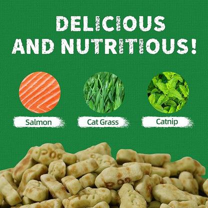 Just Try 36 OZ Cat Treats for Indoor Cats Hairball Control Natural Salmon Healthy Cat Grass Treats Kitten Snacks Training Biscuits Catnip for Cats Dental Care