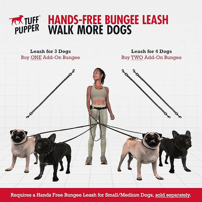 Tuff Pupper Heavy Duty Hands Free Dog Leash | Two Small/Medium Dogs Up to 90 lbs | Comfortable Shock Absorbing Bungee | Reflective Padded Handles | Lumbar Waist Belt 26-38" | Jogging Running Leash