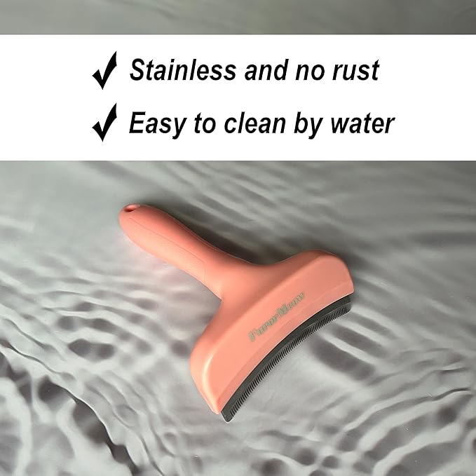FurorMeow Pet Deshedding Tool with Curve Blade, Cat Grooming Brush, Tight V-shaped Teeth Shedding Comb for Cat and Dog (Pink, Large)