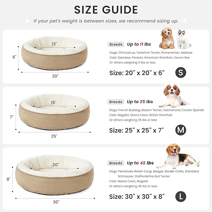 Love's cabin Round Donut Cat and Dog Cushion Bed, 25in Pet Bed for Small or Medium Dogs, Anti-Slip & Water-Resistant Bottom, Soft Durable Fabric Pet Beds, Washable Calming Cat & Dog Bed Camel