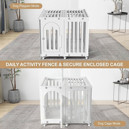 AOOLE Dog Playpen with Door & Cover Top, Fence Panel Puppy Playpen, Room Dog Crate, Pet Playpen for Small & Medium Dogs, Puppy Play Pen for Indoors & Outdoor (35" L x 35" W x 30" H)
