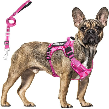 MOOGROU Tactical Service Dog Vest and Leash Set,Heavy Duty No Pull Dog Harness and 10 Patches with Dog Seat Belt for Medium Dogs,Reflective Pet Harness for Training Walking Hiking Camo Pink M