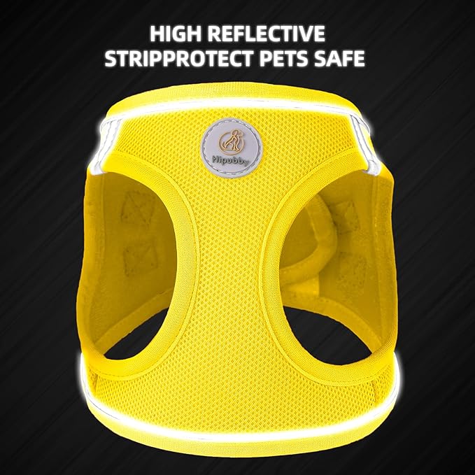 Hipubby Dog Harness and Leash Set, No Pull Soft Mesh Puppy Harness for Small Medium Dogs, Cats - Step in Reflective Breathable Lightweight Vest Harness for Walking, Training - Yellow, L