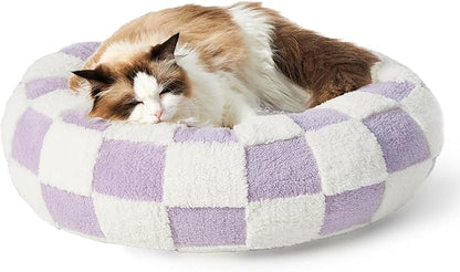 LE SURE Cat Beds for Indoor Cats - Round Donut Small Dog Bed Calming Gift for Pets, Cute Modern Beds with Jacquard Shaggy Plush & Anti Slip Bottom, 20 Inch, Purple