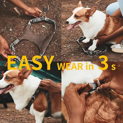 Dog Harness, No Pull Dogs Harness and Multi-Function Leash Set for Medium Dogs Easy Walk Everyday Adjustable Soft Dog Vest Harness Fashionable Dog Accessories Denim Khaki-Button-Relaxed Medium