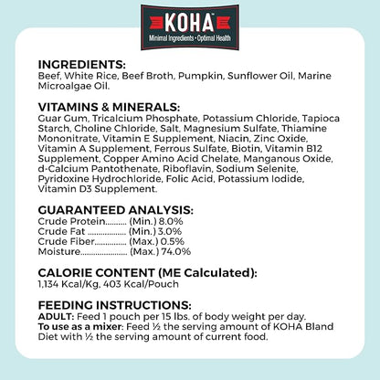 KOHA Pet Limited Ingredient Bland Diet for Dogs Value Pack, Beef and White Rice Recipe Sensitive Stomach Wet Dog Food, Gentle Formula Easy to Digest Bland Diet Dog Food, Pack of 30