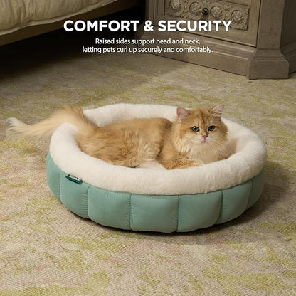 BALANCE Cat Beds for Indoor Cats, Washable Round Cat Bed, Cute Kitten Bed with Anti-Slip Bottom for Kitty and Puppy, 18 Inches, Granite Green