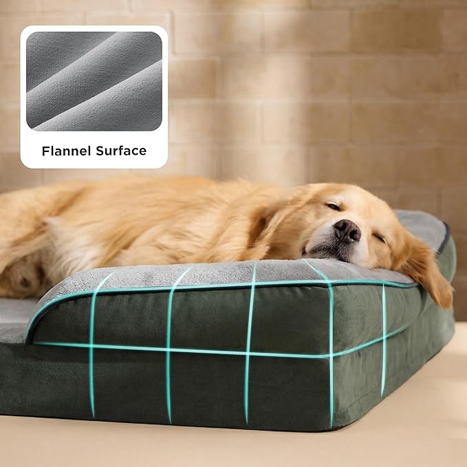 Bedsure XL Plus Orthopedic Dog Bed for Extra Large Dogs - Waterproof XLarge Dog Cat Bed, Comfort Dogs Couch Sofa with Washable Removable Cover, Pet Bed with Nonskid Bottom, Boreal Canopy Green, 48"