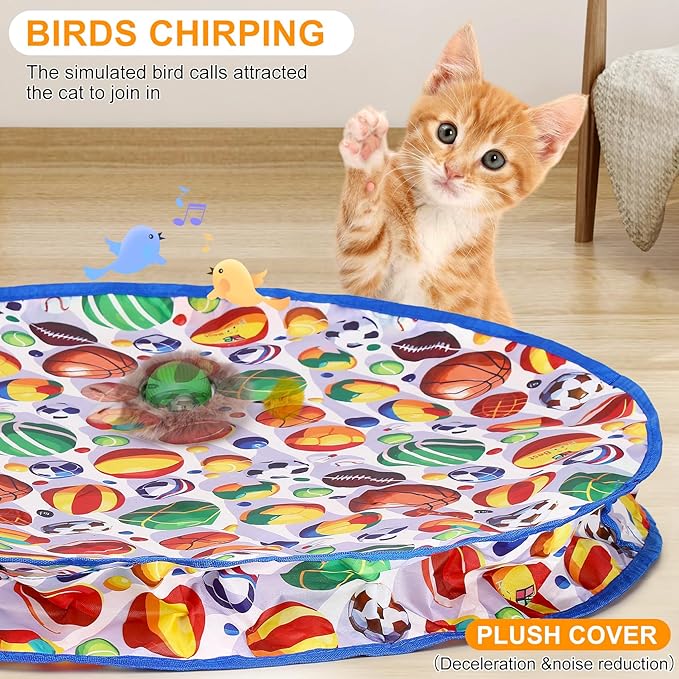 Hoobest Ball Frenzy Cat Mat Interactive with Motion Sensor | Rechargeable Ball with Beep & LED Lights | Engaging Game for Indoor Cats, Reduces Boredom & Encourages Play (Double Layer) (Sport Balls)