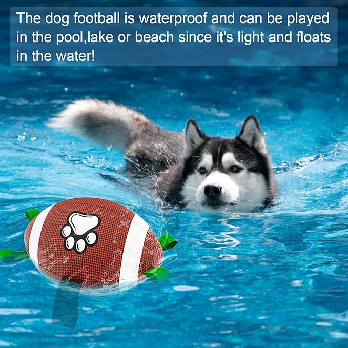 QDAN Dog Toys Football, Interactive Dog Toys for Tug of War,Superbowl Football Party Decorations Favor, Dog Water Toy, Durable Dog Balls for Small & Medium Dogs(8 inch)