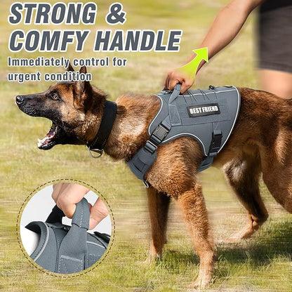 Tactical Dog Harness for Large Dogs,No Pull Military Dog Vest with Handle,Reflective Heavy Duty Pet Harness for K9 Working Walking Hiking Training Gray XL