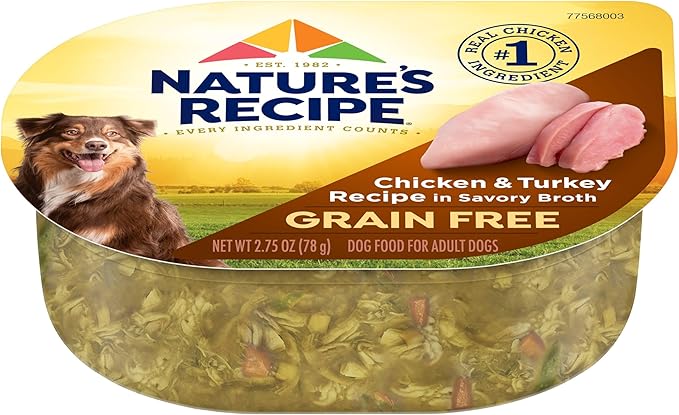 Nature's Recipe Grain Free Wet Dog Food, Chicken & Turkey Recipe, 2.75 Ounce Cup (Pack of 12)