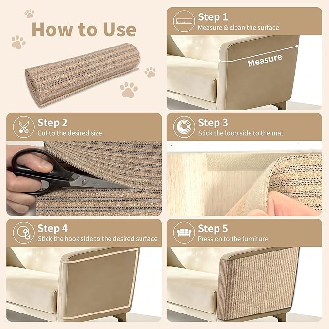 Natural Cork Cat Scratcher Mat, Hook-and-Loop Trimmable Furniture Protector for Couch, Door, Wall & Bed Corner, Claw-Friendly for Indoor Cats (Oak Wood, 39.4 x 11.8 Inch)