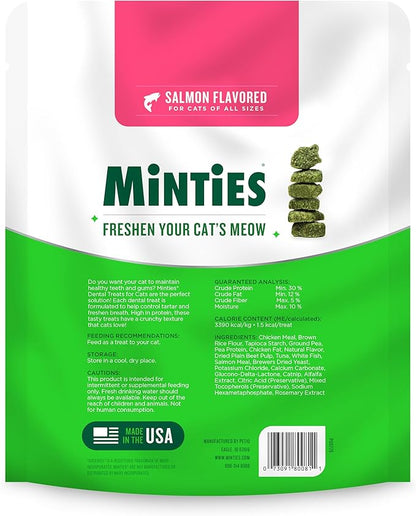 Minties Dental Treats for Cats, Salmon Flavor | 10oz | Pack of 2 | Freshens Breath | Controls Tartar
