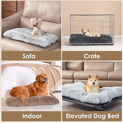 EHEYCIGA Fluffy XXL Dog Crate Pad, Plush Faux Fur Bed for Extra Large Dogs, Calming Anti Anxiety XXL Dog Bed, Washable Soft Warm Mat with Non-Slip Bottom, Camel