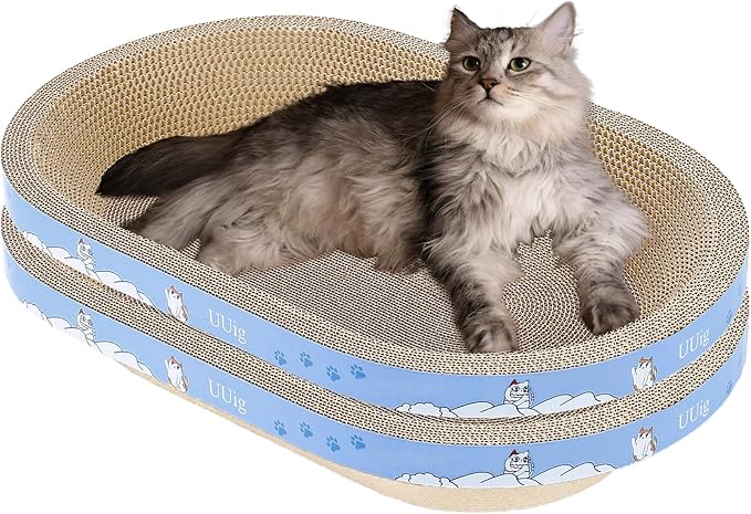 UUig Cat Scratcher, 2pcs-23.6x14.9 inches Large Cat Scratching Board, Cardboard Cat Scratchers for Indoor Cats, Oval Cat Scratch Pad Bed with Catnip