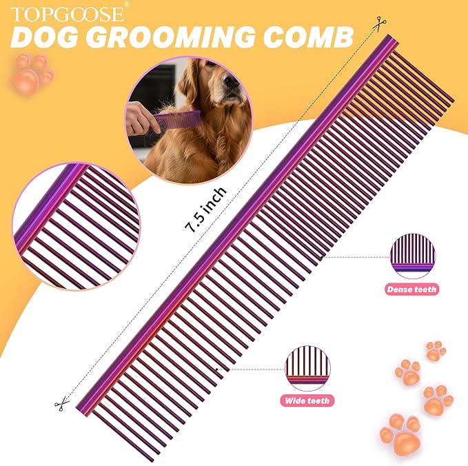 TOPGOOSE Dog Grooming Scissors Kit, Professional 6 in 1 Pet Scissors Sharp Shears Set - Straight, Thinning, Chunker, Curved Shears and Comb for Long Short Hair for Dog Cat (Set, Purple)