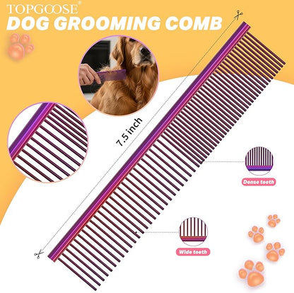 TOPGOOSE Dog Grooming Scissors Kit, Professional 6 in 1 Pet Scissors Sharp Shears Set - Straight, Thinning, Chunker, Curved Shears and Comb for Long Short Hair for Dog Cat (Set, Purple)