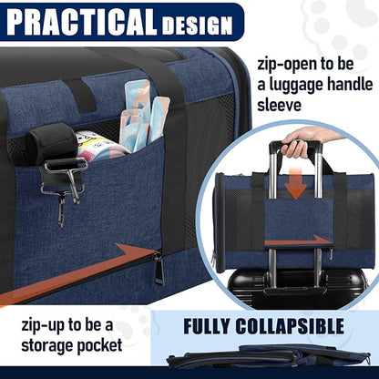 GAPZER Dog Carrier Soft/Cat Crates Large Cat 20 to 25 pounds/Softsided Pet Car Travel Carry Bag 15 Pound Puppy/Top Open Transport Kennel Navy