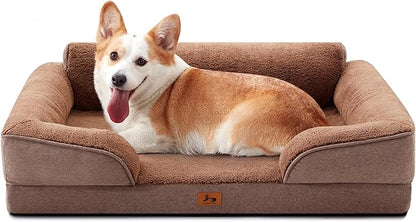 Warmrest Orthopedic Dog Beds for Medium Size Dogs, Waterproof Egg-Crate Foam Pet Couch Bed with Soft Sides, Non-Slip Dog Sofa with Fleece Removable Washable Cover, 35" L Supportive Pet Sofa, Brown