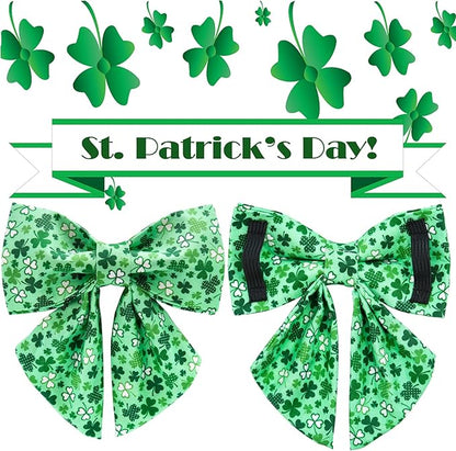 UP URARA PUP St. Patrick's Dog Collar with Bow Tie, Cotton St. Patrick's Bowtie Collar for Large Girl Boy Dog, Lucky Shamrock Dog Collar with Metal Buckle, Green, Spring, L