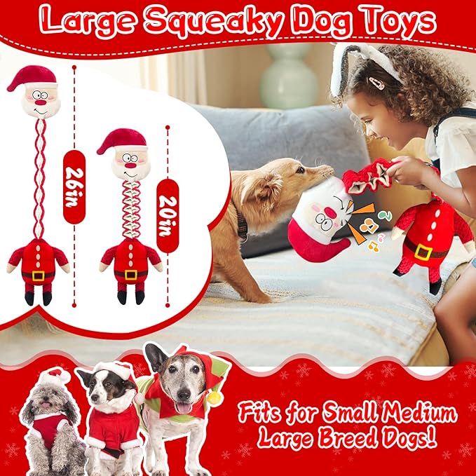 Christmas Large Interactive Dog Toys: Squeaky Plush Stuffed Dog Toy for Large Dogs - Big Chew Santa Dogs Toys for Puppy Small Medium Large Breeds