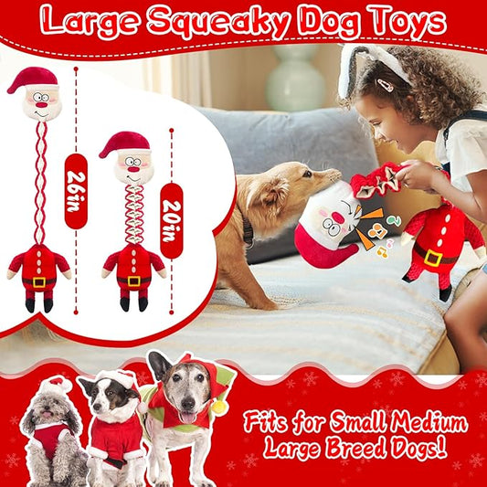 Christmas Large Interactive Dog Toys: Squeaky Plush Stuffed Dog Toy for Large Dogs - Big Chew Santa Dogs Toys for Puppy Small Medium Large Breeds