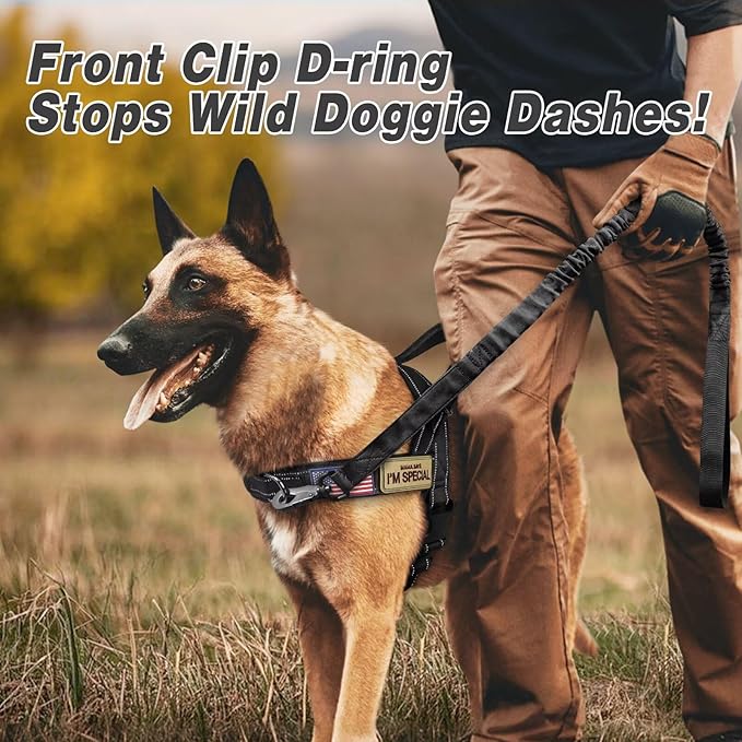 Forestpaw No Pull Dog Harness with Large Handle,Slip on Reflective Vest with Quick Release Buckle,Comfortable Flannel Lining for Medium Large Dogs Walking Training (Includes 3 Patches),Black M