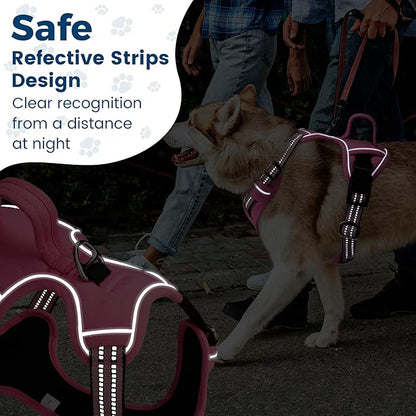 Funfox Dog Harness Medium No Pull, Adjustable 2 Clips Anti-Pull Vest with Practical Handle, Breathable Padded Pet Harness Designed for Small/Large Breeds, Reflective Training Walking Pink M