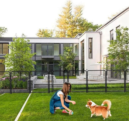 Getlay Dog Playpen 32 inch(H) 4 Panels Dog Fence Outdoor for Yard. Metal Dog Pen Heavy Duty Pet Puppy Exercise Pen for Rv Camping Garden Yard, Wide Door Low Threshold Dog Fence Total 8.9 Ft(L)