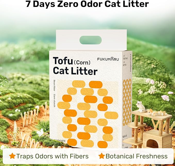 FUKUMARU Tofu Cat Litter - Natural, Unscented, Dust Free, Quick Clumping, 8lb x 2 Bags