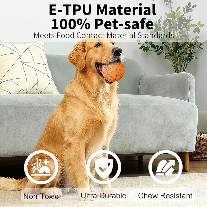 NETRCO Smart Interactive Dog Toys, Activated Moving, Bouncing, Rotating Ball for Medium/Large Dogs, 2025 E-TPU Material, Motion-Activated Dog Gift to Keep Them Busy (Orange) (Orange)