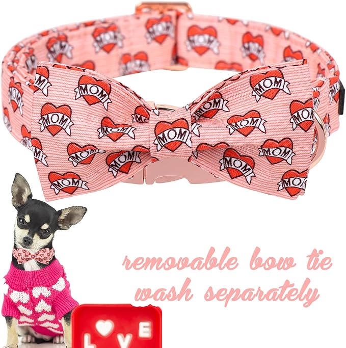 Unique Style Paws Valentiene's Day Dog Collar with Bow Heart Print Cotton Dog Collars Collar for Small Medium Large Dogs New