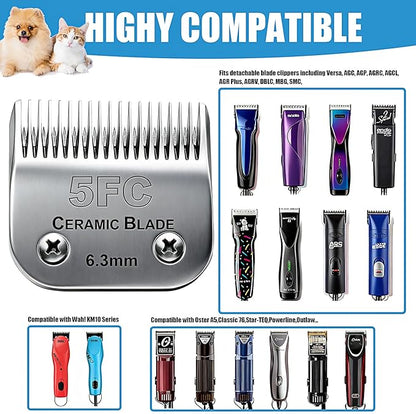 Dog Grooming Replacement Blades Compatible with Andis Dog Clipper, Dog Clipper Blades Compatible with Oster A5,Wahl KM-10 Series Dog Clipper,#5FC Blades (6.3mm)