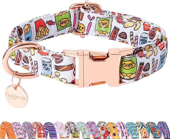 Faygarsle Snack Pattern Dog Collar for Small Medium Large Dogs Cute Puppy Collars for Female Dogs for Summer Spring Wedding Necklace Girl Dog Collar L