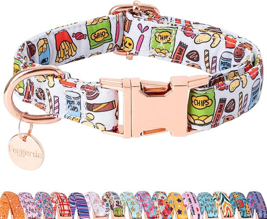 Faygarsle Snack Pattern Dog Collar for Small Medium Large Dogs Cute Puppy Collars for Female Dogs for Summer Spring Wedding Necklace Girl Dog Collar L