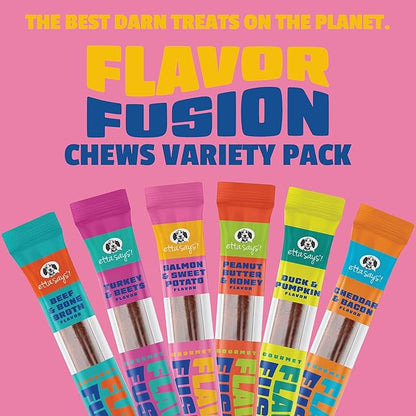 etta says! Flavor Fusion - Natural Dog Chews, Variety Pack - Made in The USA - Delicious, Rawhide-Free Treats for Dogs - Supports Dental Hygiene - Contains 6 Flavors - 12 Pack (Pack of 6)