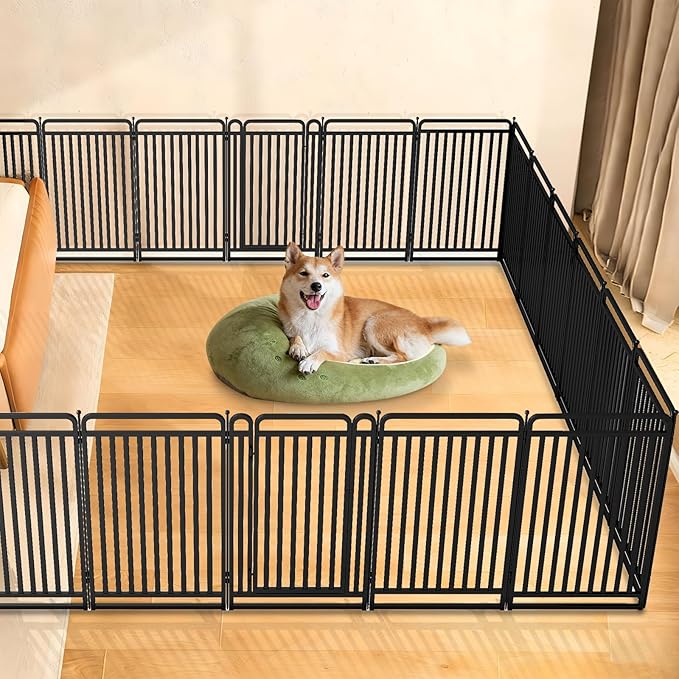 New Thickened Version Dog Playpen, 43 Inch Dog Fences for The Yard, Portable Outdoor Dog Playpen for Large/Medium/Small Dogs, Foldable Metal Dog playpen, with Doors (40 Panels, 43 Inch)