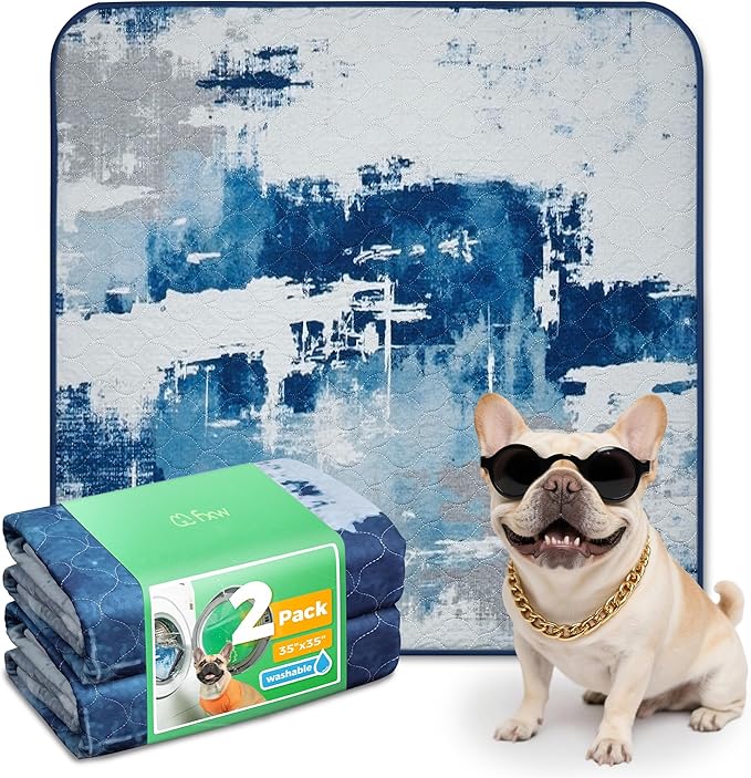 FXW Washable Pee Pads for Dogs, Puppy Pads with Super Absorbent, Specifically Designed for Potty Training, 35" Square, Tie-Dye Blue, 2 Packs