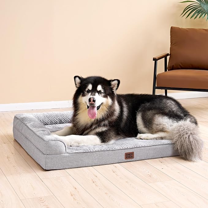 EHEYCIGA Extra Large Dog Bed Othorpedic 44x32x6.5, Memory Foam XL Dog Bed with Washable Removable Cover, Waterproof Pet Sofa Couch XLarge Size Dogs with Nonskid Bottom, Grey