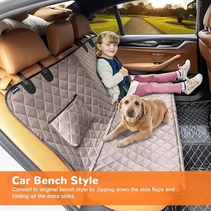 URPOWER Dog Car Seat Cover for Pets 100% Waterproof Seat Cover Hammock 600D Heavy Duty Scratch Proof Nonslip Durable Soft Back Seat Covers for Full Size Trucks