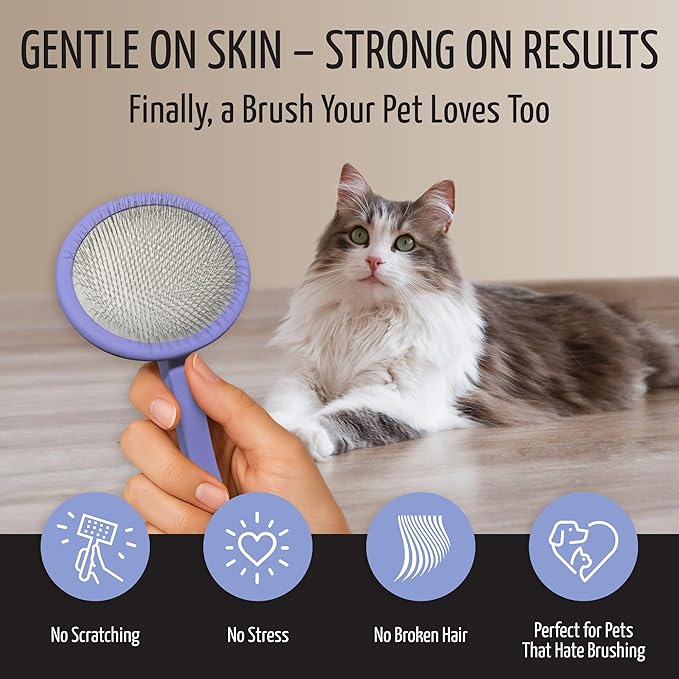 Tauro Pro Line Dog Brush for Shedding - Goldendoodle, Labradoodle & Poodle Long or Medium Hair - Slicker Brush for Dogs & Cat Grooming, Round Flexible Cushion & Non-Slip Grip (Size M - Purple)