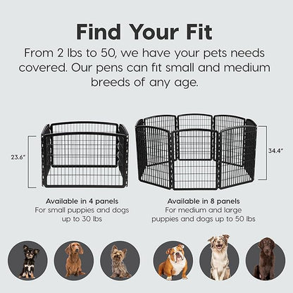 IRIS USA 34" 8-Panel Pet Dog Puppy Playpen, Indoor/Outdoor Dog Pen, 63 x 63 x 34, Foldable, Customizable, Black