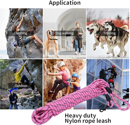 Long Dog Leash for Training 30Ft-Reflective Nylon Rope with Swivel Hook-Recall Agility Lead for Large Small Medium Dogs Outside Walking Hiking-Pink
