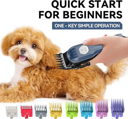 Dog Grooming Kit for Heavy Thick Hair&Coats,Low Noise Dog Hair Trimmer,Rechargeable Cordless Pet Shaver with Stainless Steel Blade, Dog Clippers for Grooming for Small Large Dogs Pets (Blue)