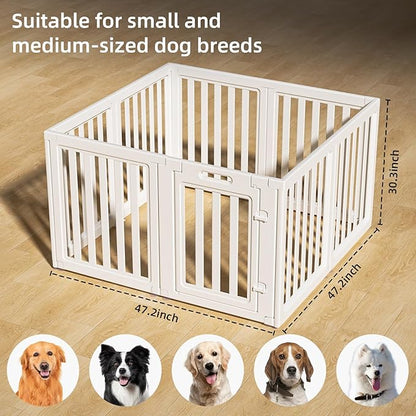 LoveTail Clear Dog Play Pen,Pet Playpen with Door,Easy to Clean and Install Puppy pens for Both Indoor and Outdoor use (White, 30.3" Height, 10PCS)