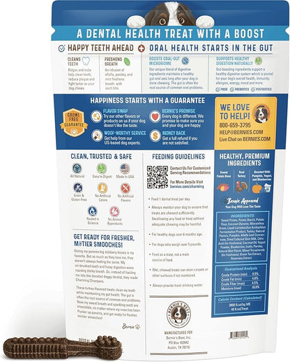 Bernie's Charming Chompers - Daily Dental Chews for Dogs 15-25 Lbs. - 30 Count - Cleans Teeth, Freshens Breath, + Boosts Oral-Gut Microbiome. Easy to Digest, Supports Healthy Digestion Naturally