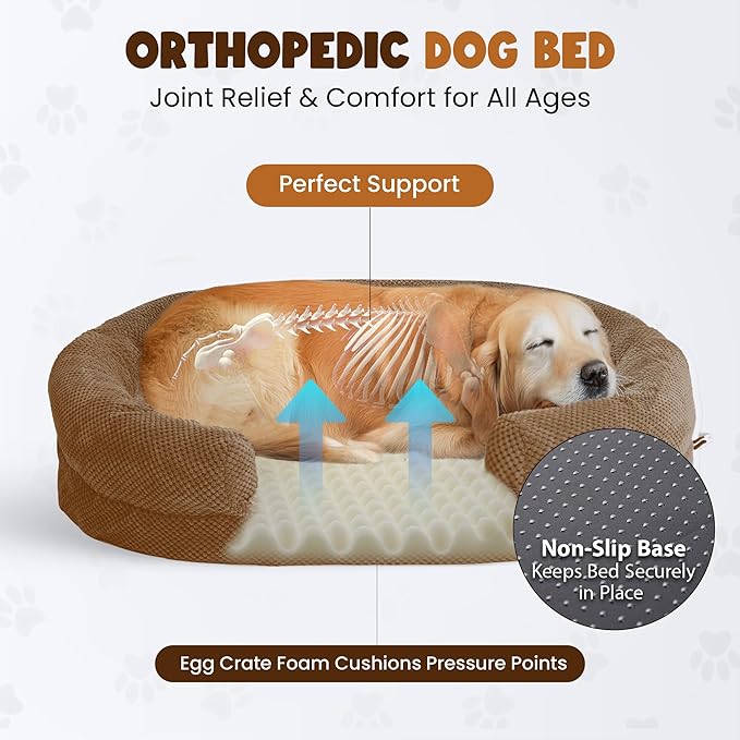Miorun Bolster Dog Bed, Large Orthopedic Dog Bed with Memory Foam, Spacious Pet Couch Bed with Supportive Structure, Removable Washable Cover, Durable and Stylish Dog Bed for Large Dogs