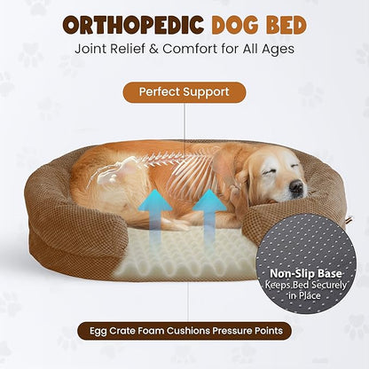 Miorun Bolster Dog Bed, Extra Thick 4.7 Inch Large Orthopedic Dog Bed with Memory Foam, Pet Couch Bed with Supportive Structure, Removable Washable Cover, Durable and Stylish Dog Bed for Large Dogs