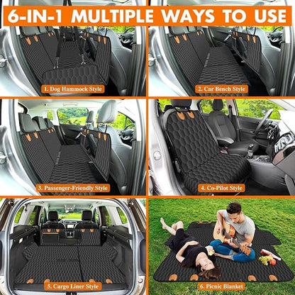 NECKORY Dog Back Seat Cover, Waterproof Scratch Proof Nonslip Dog Hammock for Car, Car Seat Cover for Back Seat with Sanitary Pad Mesh & Pocket for Cars SUVs and Trucks - S, Black/Orange